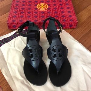 Tory Burch Navy Blue Zoey Wedge Sandals